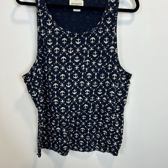 OBEY Propaganda Tank Top Pullover Top Mens Large 100% Cotton Anchor Print Navy - Picture 3 of 9